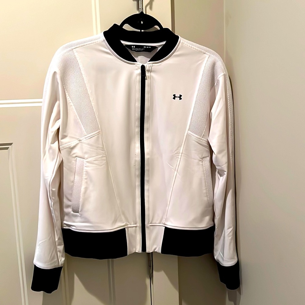 Ladies Under Armour Jacket in white with black accents.